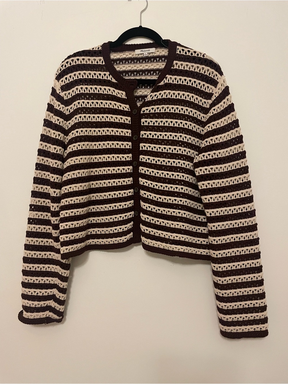 Madewell Brown and Cream Crochet Knit Top